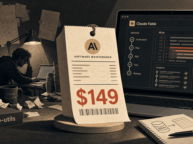 Hero image for "The $149 Maintainer: What Claude Fable's sqlite-utils Work Reveals About the New Cost of Software"
